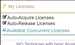 Settings under My Licenses
